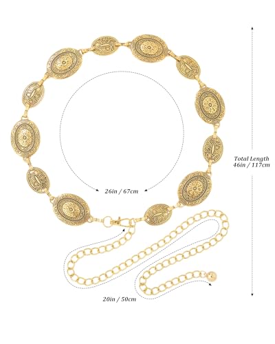 AWAYTR Chain Belt for Women – Adjustable Boho Metal Waist Chain Belt Gold Sliver for Dresses Jeans Country Concert Outfit - color: Gold-mixed Oval