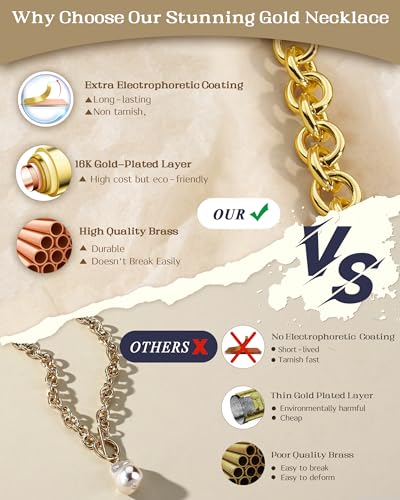 TEN MIRO 16k Gold Plated Chunky Gold Plated Necklace for Women Non Tarnish, 36'' /92cm Long Chunky Heart Necklace layered Puffy Heart Necklaces Long Thick Pendant Bold Statement Necklaces for Women Trendy - style: Chunky gold plated pearl necklace