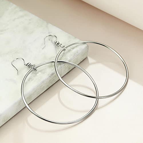 POPLYKE Sterling Silver/Rose Gold/Gold Plated Large Hoop Earrings Circle Dangle Drop Earrings for Women 40 50 60 70 80mm - color: silver hoop, size: 70mm