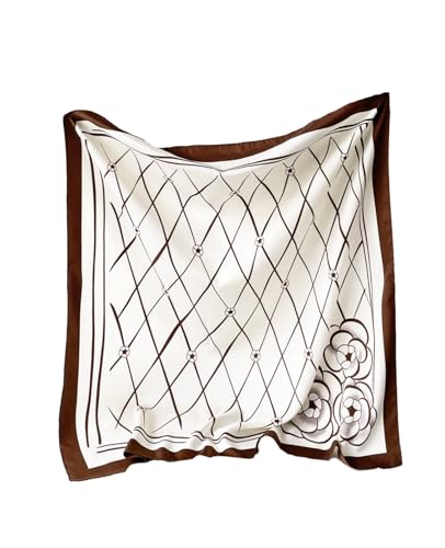 Hioyiwse Head Scarf For Women Hair Bandana 35" Large Square Satin Wrap Sleeping Neck Silk Satin Hair Scarves Lightweight - color: F3-rose Lines on White Background(35*35inch）