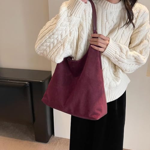 Large Work Tote Bags for Women, Boho Slouchy Suede Purses Handbags - color: Burgundy