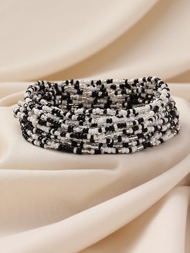 xuzhiyuan 18Pcs Boho Beaded Bracelets Set for Women Bead Stackable Stretch Bracelets, Colorful Handmade Jewelry for Beach, Party - color: Black