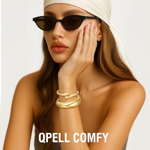 Chunky Gold Bangle Bracelets for Women Trendy 14K Gold Plated Cuff Bracelets Stack, Dainty Gold Bracelet Sets Non Tarnish Fashion Jewelry Gift - style: 2pcs-Gold-BoldTwinDrop