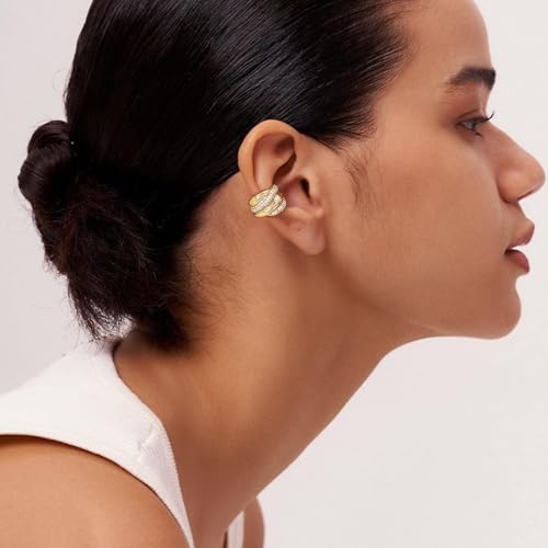 FETTERO Ear Cuff Earrings for Women Non Piercing 14K Gold Plated Ear Cuffs for Non Pierced Ears Clip on Cartilage Earring Ligthweight Fake Earrings | Single - style: Gold Brushed