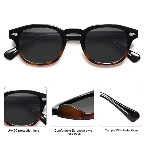 SOJOS Retro Small Round Sunglasses for Men Women Trendy Circle Style UV400 Lenses Unisex Sun Glasses SJ2251 - color: Black&tortoise/Grey