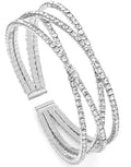 Women's Multi-Layer Rhinestone Cuff Bracelet Sparkling Crystal Tennis Bangle for Bridal Wedding Party - color: 1221 Silver