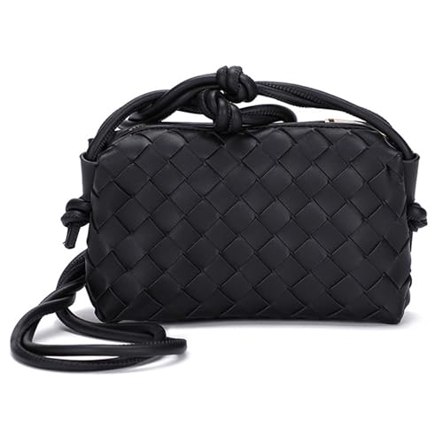 ZEDIUH Woven Bag for Women Crossbody Shoulderbag, Small Vegan Leather Purse - color: Black