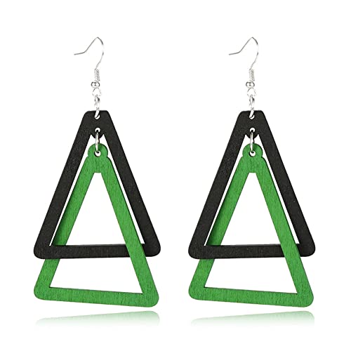 ANXIN Boho Personality Retro Tassel Rectangular Wooden Contrasting colors Earrings Chic Green Temperament Geometric Earrings Jewelry Gifts For Women - color: Black Green Wooden Earrings