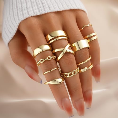 YEEZII 25 Pcs Gold Knuckle Rings Set for Women, Cute Stackable Finger Midi Rings, Dainty Gold Chunky Stacking Statement Womens ring pack - color: Gold-A-25 Pcs