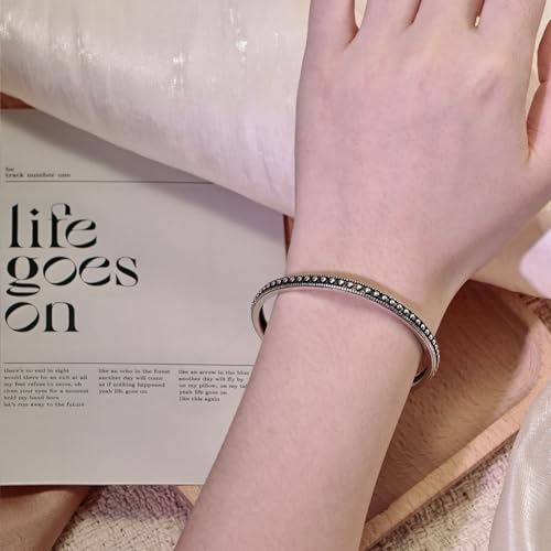 Vintage Silver Cuff Bangle Bracelet for Women, Open Adjustable Bangle with Carved Dot Design，Silver & Gold Bracelet, Fashion Boho Jewelry Gift for Her - color: silver