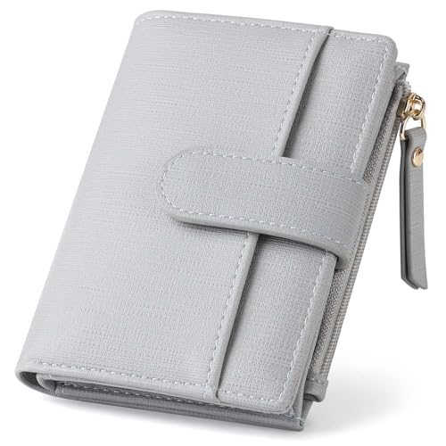 Small Wallet For Women RFID Blocking Soft Leather Bifold Compact Card Holder Women Wallet With Zipper Coin Pocket 1 ID Window,Grey - color: Grey
