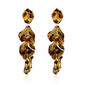 Long Acrylic Rose Petal Earrings Dangle Exaggerated Flower Earrings Drop Statement Floral Tassel Earrings for Women - color: Amber