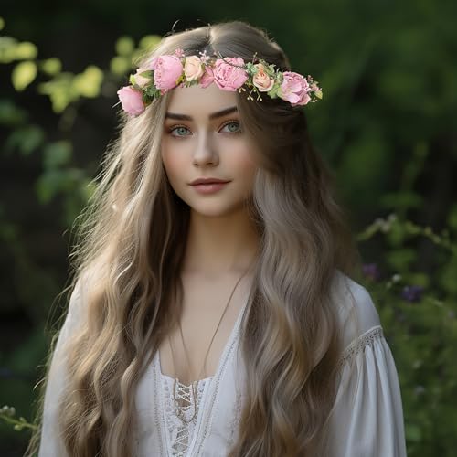 Vivivalue Fairy Floral Crown Woodland Elf flower Headband Elven Wreath for Women Halloween Wedding Cosplay Photo Props Renaissance Lavender - color: 2