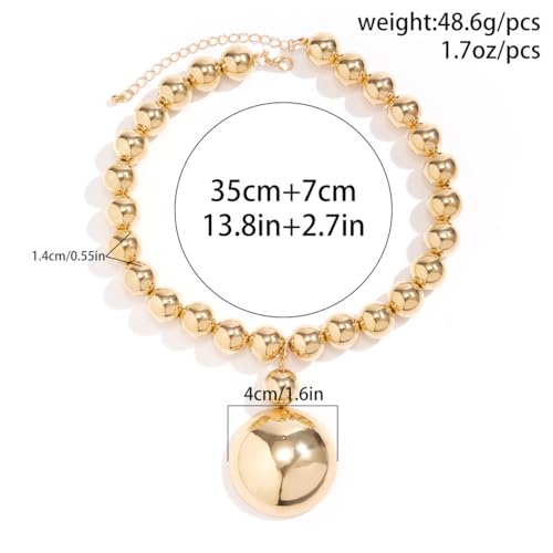 Gold Jewelry Set Chunky Gold Necklace Earring Set for Women Boho Oval Acrylic Earring Necklace Western Adjustable Choker Necklaces Bohemian Jewelry Set For Women - color: Gold Ball