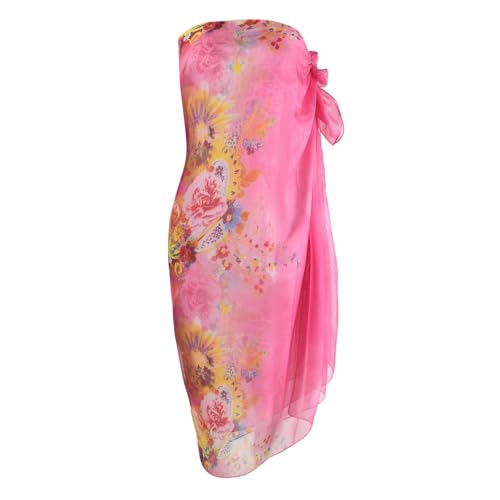 Womens Sexy Bohemian Floral Beach Cover Up Sarong Wrap Swimsuit Beachwear - color: A-rosy