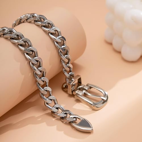 Chunky Chain Necklaces Women Statement Collar Necklace Gold Flat Snake Chain Choker Ribbed Design for Party, Dress Jewelry Gifts - color: B5:Silver Necklace