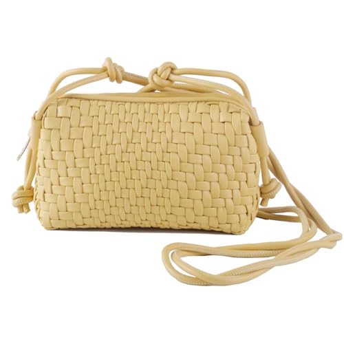 Woven Crossbody Bags for Women Handwoven Purses Vegan Leather Small Handbag Handmade Shoulderbag | Lightweight - color: Yellow