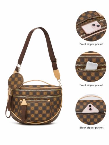 Crossbody Purse for Women Small Crossbody Bags Trendy Vegan Leather with Adjustable Shoulder Straps Gift for Mother Wife Mom - color: Coffee Checkered