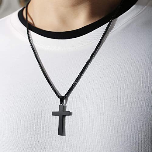P. BLAKE Cross Necklace for Men Boys- Stainless Steel Cross Pendant with 16-24 Inches Chain Christian Religious Jewelry Gifts - size: 22 inches, style: Black Pendant 1.7*0.9