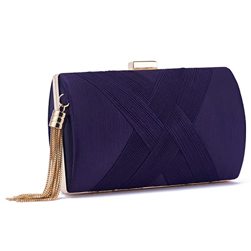 Women Clutch Bag Evening bag Fringed Evening Handbag,Lady Party Wedding Clutch Purse Chain Shoulder Cross Body Bag - color: Purple