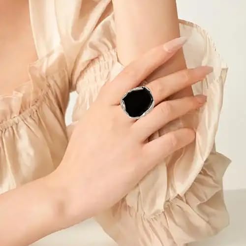 Statement Rings For Women Chunky Gold Ring Unique Cocktail Rings Vintage Big Black Drip Ring Fashion Punk Jewelry For Women - style: silvery