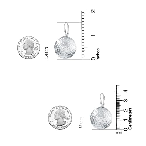 LeCalla 925 Sterling Silver Drop Earrings | Lever-Back Drop Earrings | Hypoallergenic Silver Teardrop Leverback Dangle Earring for Women Jewelry Gifts - color: Hammered Disc-38MM