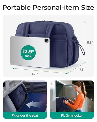 BAGSMART Gym Bag for Women, Duffle Bag for Travel with Wet Pocket, Lightweight Carry on Weekender Duffel, Water Resistant - color: Navy Blue, size: Medium