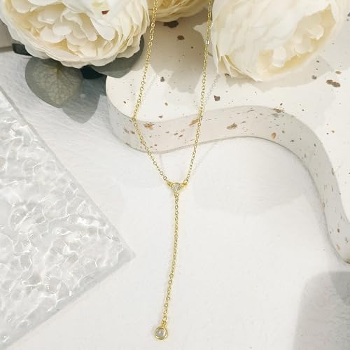 Luxval Diamond Pendant Gold Necklace for Women，Dainty 18k Gold Plated Choker Necklaces Simple Gold Jewelry Gifts for Women Girls - color: Gold-Y CZ Necklace