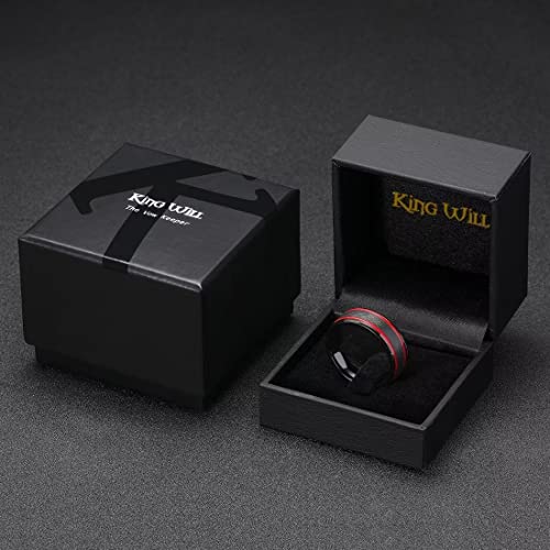King Will Mens Tungsten Rings for Men Two Tone Grooved Mens Wedding Band Cool - color: Black & Red Two Groove