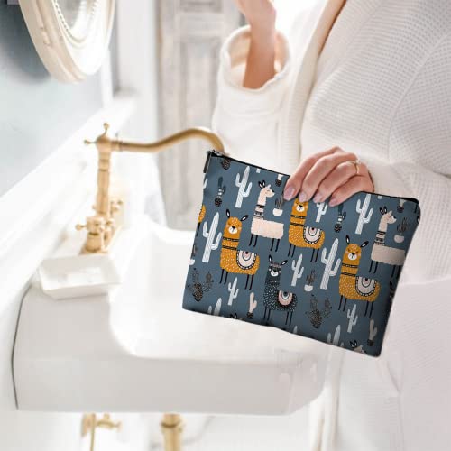 Cute Makeup Bag for Purse Canvas Waterproof Funny Cosmetic Bags for Women Zipper Travel Toiletry Pouch-Alpaca Makeup Bags-Grey - color: Alpaca Makeup Bags-Grey