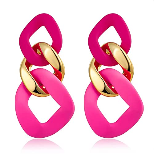 Charm Elegant Hollow Color Chain Acrylic Geometric Temperament Dangle Drop Earrings Bohemian Minimalist Hypoallergenic Jewelry Gift - color: Pink Gold Pink Earrings