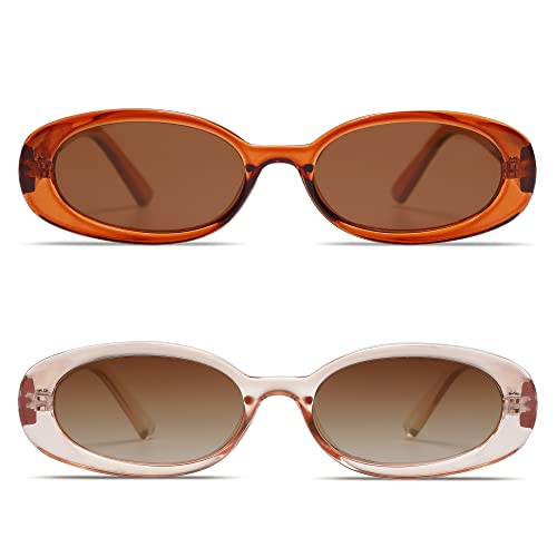 VANLINKER Polarized Retro Oval Sunglasses for Women and Men Small 90s Style VL9580 - color: C3c5 Brown Frame/Light Brown Frame