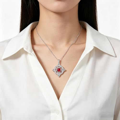 Mystical Birthstone Witches Knot Necklace – Natural Crystal Celtic Pendant, Wiccan Pagan Jewelry Gift for Women - color: July