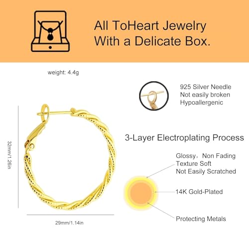 ToHeart Gold Hoop Earrings for Women Twist Hoop Earrings Gold Plated - style: Hoop Earrings L