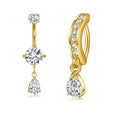 Briana Williams Belly Button Ring Clear CZ Dangle Belly Button Piercing Belly Rings Dangle Belly Button Rings Surgical Steel Teardrop Dangle Belly Button Jewelry for Women Silver Gold - color: B -gold