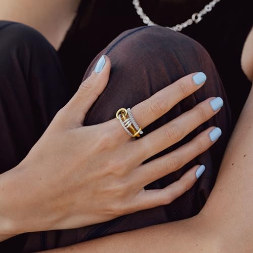 BKC Gold Stackable Rings for Women, 14k Gold Plated Chunky Statement Cubic Zirconia Rings, Silver Gold Multi Ring Interlocking Mixed Metals Stack Rings Set Non Tarnish - color: Harmony set, size: 10
