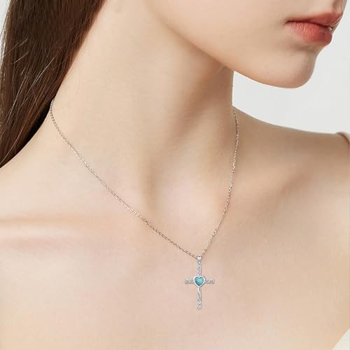 Cross Necklace 925 Sterling Silver Turquoise Christian Pendant Religious Cross Jewelry Christmas Gifts for Women Men - style: Heart