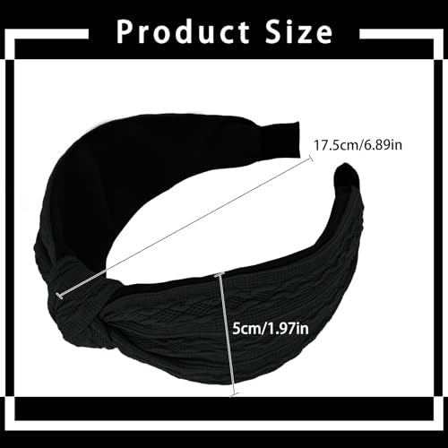 Ondder Top Knot Headband for Women Black Fabric Non Slip Fashion Wide Knotted Headbands Hair Accessories for Women Girls - color: Black