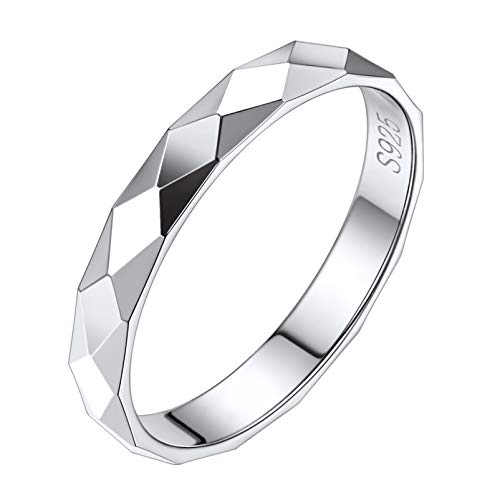 Silvora 925 Sterling Silver Band Rings for Women Men, High Polish Plain Dome Tarnish Resistant Wedding Rings Size 4-12 - style: A:3mm-Diamond