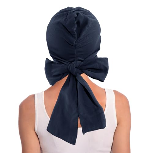 XYIYI Chemo Headwear for Womens Cancer Patients, Head Scarf Chemotherapy Headwraps Hat - color: Navy Blue