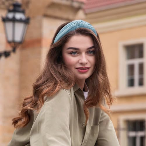 3-Piece Top Knotted Floral Pattern Headbands for Women & Girls, Cute Flower Print Knot Headband, Non Slip Fashion Hair Bands Hairbands (Blue) - color: Blue