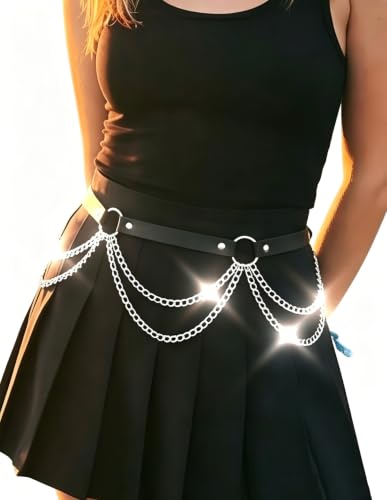 Punk Leather Belly Waist Chain Belt,Punk Sexy Gothic Jewelry Accessories Waist Chain Goth Belt Silver Layered Body Chains - style: Two ring waist chain
