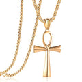 Rehoboth Stainless Steel Ancient Egyptian Coptic Ankh Cross Pendant Necklace for Womens Mens 24 Inch Chain Black Gold Silver - color: Gold