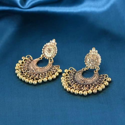 Boho Antique Carved Flower Dangle Drop Earrings for Women Vintage Retro Handmade Hollowed Antiqued Bronze Floral Shaped Geometric Gold Silver Plated Hoop Earrings for Ethnic Style Jewelry Gifts - color: Gold tassel