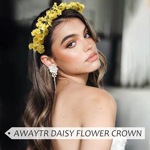 AWAYTR Flower Hippie Floral Crown - Boho Sunflower Headband for Women, Hippie Costume and Hair Accessories (Yellow) - color: Yellow