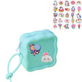 Soft Silicone Zipper Coin Purse Lovely Cartoon Hole Design Miniature Wallet Children's Storage Pouches Organizers For Kid with 25pcs DIY Charms (Green) - color: Green