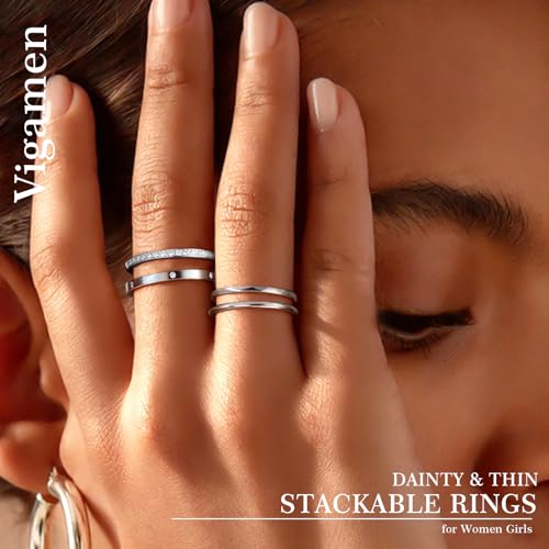 4-Pack 14K Gold Plated Stackable Rings for Women,Cubic Zirconia Simulated Diamond Oura Stack Rings for Oura Ring Gen 4/Oura Ring Gen 3,Dainty Trendy Statement Stacking Rings Set Size 5-10 - color: Silver, size: 8