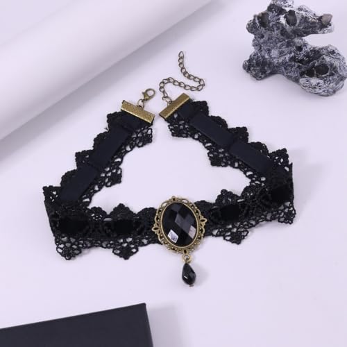 Gothic Vampire Choker Necklace for Women Adjustable Vintage Victorian Mystery Pirate Witchy Jewelry Emo Punk Black Lace Choker Costume - color: black