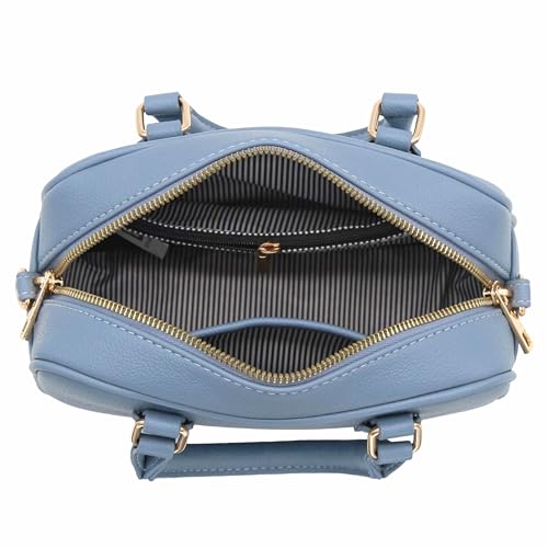 FashionPuzzle Mini PU Leather Satchel Purse Top Handle Crossbody Bag - color: Blue Grey