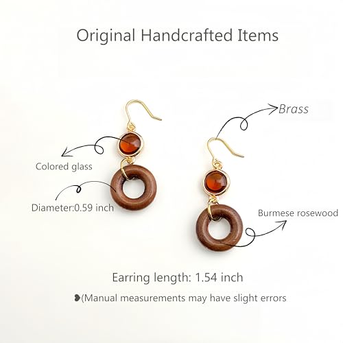 Boho Earrings for Women Natural Stone Beaded Handmade Vintage Dangle Earrings Bohemian Lightweight Hypoallergenic Jewelry for Dailywear Festival Occasions - color: Burmese rosewood